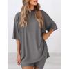 imagePRETTYGARDEN Women 2 Piece Lounge Set 2026 Summer Casual Oversized Shirts Biker Shorts Matching Airport Travel Outfit ClothesDark Grey