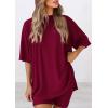 imagePRETTYGARDEN Women 2 Piece Lounge Set 2026 Summer Casual Oversized Shirts Biker Shorts Matching Airport Travel Outfit ClothesDeep Red