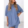 imagePRETTYGARDEN Women 2 Piece Lounge Set 2026 Summer Casual Oversized Shirts Biker Shorts Matching Airport Travel Outfit ClothesGrey Blue