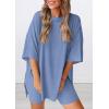 imagePRETTYGARDEN Women 2 Piece Lounge Set 2026 Summer Casual Oversized Shirts Biker Shorts Matching Airport Travel Outfit ClothesGrey Blue