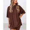 imagePRETTYGARDEN Women 2 Piece Lounge Set 2026 Summer Casual Oversized Shirts Biker Shorts Matching Airport Travel Outfit ClothesLight Coffee