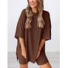 imagePRETTYGARDEN Women 2 Piece Lounge Set 2026 Summer Casual Oversized Shirts Biker Shorts Matching Airport Travel Outfit ClothesLight Coffee