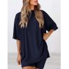 imagePRETTYGARDEN Women 2 Piece Lounge Set 2026 Summer Casual Oversized Shirts Biker Shorts Matching Airport Travel Outfit ClothesNavy