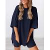 imagePRETTYGARDEN Women 2 Piece Lounge Set 2026 Summer Casual Oversized Shirts Biker Shorts Matching Airport Travel Outfit ClothesNavy