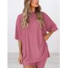 imagePRETTYGARDEN Women 2 Piece Lounge Set 2026 Summer Casual Oversized Shirts Biker Shorts Matching Airport Travel Outfit ClothesPink