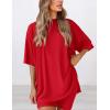 imagePRETTYGARDEN Women 2 Piece Lounge Set 2026 Summer Casual Oversized Shirts Biker Shorts Matching Airport Travel Outfit ClothesRed