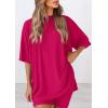 imagePRETTYGARDEN Women 2 Piece Lounge Set 2026 Summer Casual Oversized Shirts Biker Shorts Matching Airport Travel Outfit ClothesRose Red