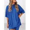 imagePRETTYGARDEN Women 2 Piece Lounge Set 2026 Summer Casual Oversized Shirts Biker Shorts Matching Airport Travel Outfit ClothesRoyal Blue