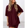 imagePRETTYGARDEN Women 2 Piece Lounge Set 2026 Summer Casual Oversized Shirts Biker Shorts Matching Airport Travel Outfit ClothesWine Red