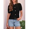 imagePRETTYGARDEN Women Summer Crochet Puff Short Sleeve Cardigan Lightweight Spring Cropped Button Up Beach Knit Sweater TopsBlack
