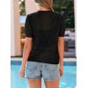 imagePRETTYGARDEN Women Summer Crochet Puff Short Sleeve Cardigan Lightweight Spring Cropped Button Up Beach Knit Sweater TopsBlack