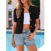 imagePRETTYGARDEN Women Summer Crochet Puff Short Sleeve Cardigan Lightweight Spring Cropped Button Up Beach Knit Sweater TopsBlack