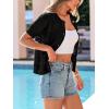 imagePRETTYGARDEN Women Summer Crochet Puff Short Sleeve Cardigan Lightweight Spring Cropped Button Up Beach Knit Sweater TopsBlack