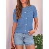 imagePRETTYGARDEN Women Summer Crochet Puff Short Sleeve Cardigan Lightweight Spring Cropped Button Up Beach Knit Sweater TopsBlue