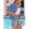 imagePRETTYGARDEN Women Summer Crochet Puff Short Sleeve Cardigan Lightweight Spring Cropped Button Up Beach Knit Sweater TopsBlue