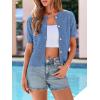 imagePRETTYGARDEN Women Summer Crochet Puff Short Sleeve Cardigan Lightweight Spring Cropped Button Up Beach Knit Sweater TopsBlue