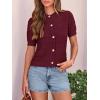 imagePRETTYGARDEN Women Summer Crochet Puff Short Sleeve Cardigan Lightweight Spring Cropped Button Up Beach Knit Sweater TopsBurgundy