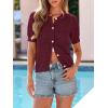 imagePRETTYGARDEN Women Summer Crochet Puff Short Sleeve Cardigan Lightweight Spring Cropped Button Up Beach Knit Sweater TopsBurgundy