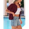 imagePRETTYGARDEN Women Summer Crochet Puff Short Sleeve Cardigan Lightweight Spring Cropped Button Up Beach Knit Sweater TopsBurgundy