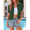 imagePRETTYGARDEN Women Summer Crochet Puff Short Sleeve Cardigan Lightweight Spring Cropped Button Up Beach Knit Sweater TopsGreen