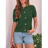 imagePRETTYGARDEN Women Summer Crochet Puff Short Sleeve Cardigan Lightweight Spring Cropped Button Up Beach Knit Sweater TopsGreen