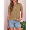 imagePRETTYGARDEN Women Summer Crochet Puff Short Sleeve Cardigan Lightweight Spring Cropped Button Up Beach Knit Sweater TopsKhaki