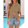 imagePRETTYGARDEN Women Summer Crochet Puff Short Sleeve Cardigan Lightweight Spring Cropped Button Up Beach Knit Sweater TopsKhaki