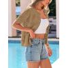 imagePRETTYGARDEN Women Summer Crochet Puff Short Sleeve Cardigan Lightweight Spring Cropped Button Up Beach Knit Sweater TopsKhaki