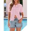imagePRETTYGARDEN Women Summer Crochet Puff Short Sleeve Cardigan Lightweight Spring Cropped Button Up Beach Knit Sweater TopsPink