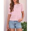 imagePRETTYGARDEN Women Summer Crochet Puff Short Sleeve Cardigan Lightweight Spring Cropped Button Up Beach Knit Sweater TopsPink