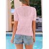 imagePRETTYGARDEN Women Summer Crochet Puff Short Sleeve Cardigan Lightweight Spring Cropped Button Up Beach Knit Sweater TopsPink
