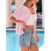 imagePRETTYGARDEN Women Summer Crochet Puff Short Sleeve Cardigan Lightweight Spring Cropped Button Up Beach Knit Sweater TopsPink