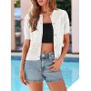 imagePRETTYGARDEN Women Summer Crochet Puff Short Sleeve Cardigan Lightweight Spring Cropped Button Up Beach Knit Sweater TopsWhite