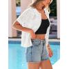 imagePRETTYGARDEN Women Summer Crochet Puff Short Sleeve Cardigan Lightweight Spring Cropped Button Up Beach Knit Sweater TopsWhite