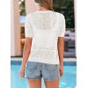 imagePRETTYGARDEN Women Summer Crochet Puff Short Sleeve Cardigan Lightweight Spring Cropped Button Up Beach Knit Sweater TopsWhite
