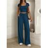 imagePRETTYGARDEN Womens 2 Piece Matching Lounge Sets Ribbed Short Sleeve Crop Tops Wide Leg Pants 2026 Summer Airport OutfitsDark Blue