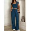 imagePRETTYGARDEN Womens 2 Piece Matching Lounge Sets Ribbed Short Sleeve Crop Tops Wide Leg Pants 2026 Summer Airport OutfitsDark Blue
