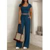 imagePRETTYGARDEN Womens 2 Piece Matching Lounge Sets Ribbed Short Sleeve Crop Tops Wide Leg Pants 2026 Summer Airport OutfitsDark Blue
