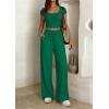 imagePRETTYGARDEN Womens 2 Piece Matching Lounge Sets Ribbed Short Sleeve Crop Tops Wide Leg Pants 2026 Summer Airport OutfitsGreen