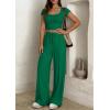 imagePRETTYGARDEN Womens 2 Piece Matching Lounge Sets Ribbed Short Sleeve Crop Tops Wide Leg Pants 2026 Summer Airport OutfitsGreen