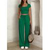 imagePRETTYGARDEN Womens 2 Piece Matching Lounge Sets Ribbed Short Sleeve Crop Tops Wide Leg Pants 2026 Summer Airport OutfitsGreen