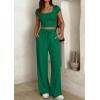 imagePRETTYGARDEN Womens 2 Piece Matching Lounge Sets Ribbed Short Sleeve Crop Tops Wide Leg Pants 2026 Summer Airport OutfitsGreen