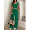 imagePRETTYGARDEN Womens 2 Piece Matching Lounge Sets Ribbed Short Sleeve Crop Tops Wide Leg Pants 2026 Summer Airport OutfitsGreen