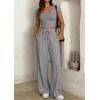 imagePRETTYGARDEN Womens 2 Piece Matching Lounge Sets Ribbed Short Sleeve Crop Tops Wide Leg Pants 2026 Summer Airport OutfitsGrey