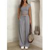 imagePRETTYGARDEN Womens 2 Piece Matching Lounge Sets Ribbed Short Sleeve Crop Tops Wide Leg Pants 2026 Summer Airport OutfitsGrey