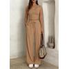 imagePRETTYGARDEN Womens 2 Piece Matching Lounge Sets Ribbed Short Sleeve Crop Tops Wide Leg Pants 2026 Summer Airport OutfitsKhaki