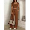 imagePRETTYGARDEN Womens 2 Piece Matching Lounge Sets Ribbed Short Sleeve Crop Tops Wide Leg Pants 2026 Summer Airport OutfitsLight Brown