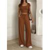 imagePRETTYGARDEN Womens 2 Piece Matching Lounge Sets Ribbed Short Sleeve Crop Tops Wide Leg Pants 2026 Summer Airport OutfitsLight Brown
