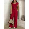 imagePRETTYGARDEN Womens 2 Piece Matching Lounge Sets Ribbed Short Sleeve Crop Tops Wide Leg Pants 2026 Summer Airport OutfitsRed