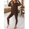 imagePRETTYGARDEN Womens 2 Piece Outfits 2026 Spring Long Sleeve Tunic Tops Legging Pants Fall Matching Lounge Sets SweatsuitsCoffee